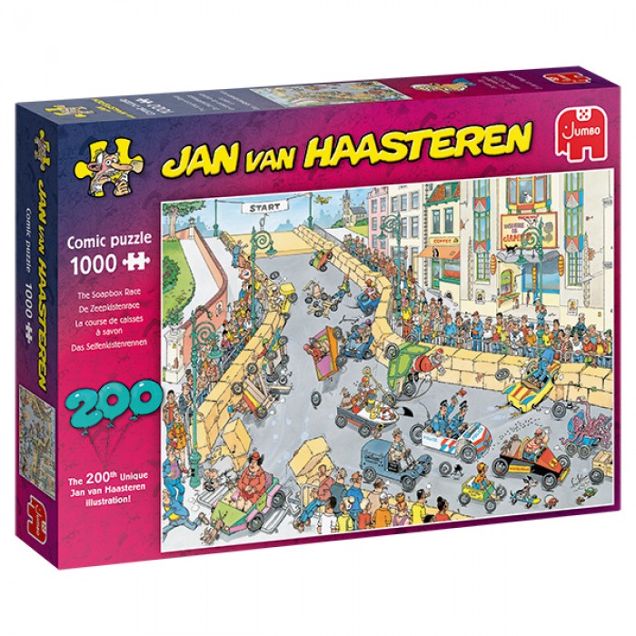 Casse-tête 1000 pcs de Jan Van Haasteren de la compagnie Jumbo : La course des caisses à savon, la 200e image de l'artiste JVH - Franc Jeu Repentigny