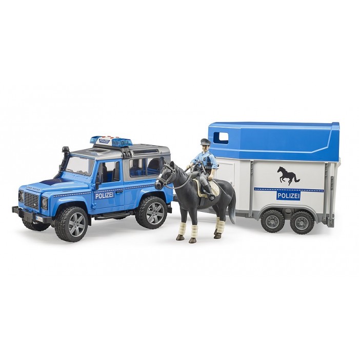 Bruder: Véhicule de police Land Rover et Policier à cheval