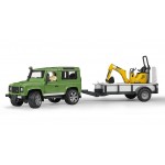 Bruder: Land Rover Defender vert avec remorque, pelleteuse CAT et figurine 