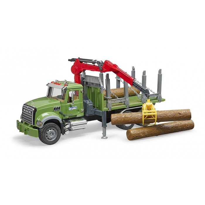Bruder: Camion de transport de bois Granite MACK avec trois troncs d'arbre
