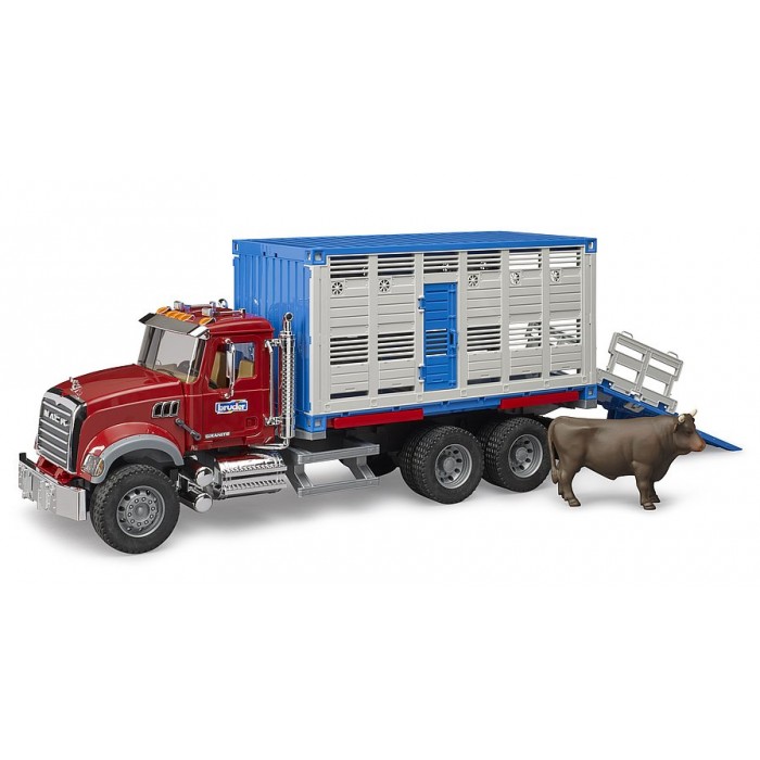 Bruder: Camion de transport de bétail MACK Granite avec une vache