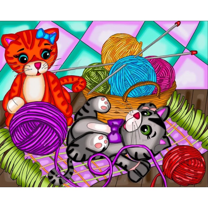 Peinture de diamants Jacarou : Balles de laine et chatons mignons