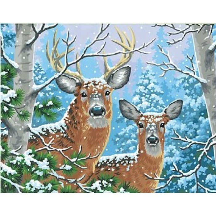 Cerf en hiver est une peinture par numéro de la compagnie PaintWorks de l'artiste Abraham Hunter - Franc Jeu Repentigny