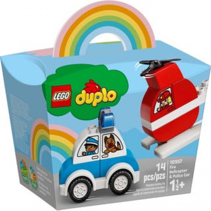 LEGO Duplo : L'hélicoptère des pompiers et la voiture de police - 14 pcs 