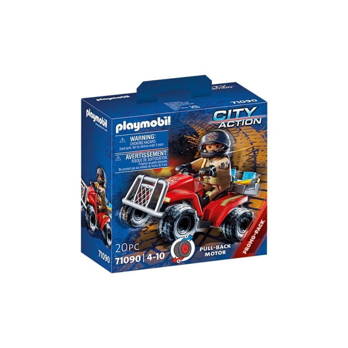 Pompier et Speed Quad est un jouet rétro-friction de Playmobil de la collection City Action pour les enfants de 4 ans et plus - Franc Jeu Repentigny