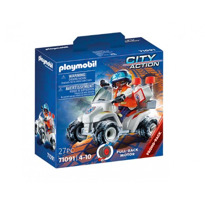 Secouriste et Speed Quad est un jouet rétro-friction de Playmobil de la collection City Action pour les enfants de 4 ans et plus - Franc Jeu Repentigny