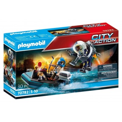 Playmobil City Action : Policier avec réacteur dorsal et canoe *