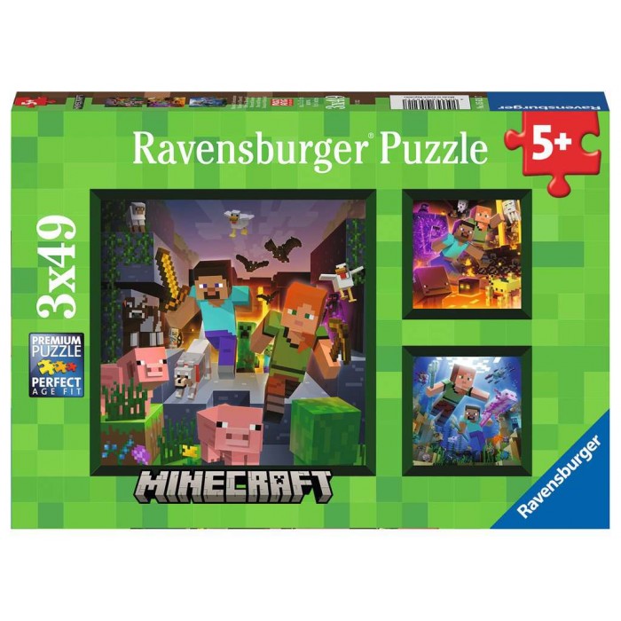 Biomes de Minecraft  est un ensemble de trois casse-têtes Ravensburger de 49 morceaux dans le populaire univers de Minecraft pour les enfants de 5 ans et plus! - Franc Jeu Repentigny