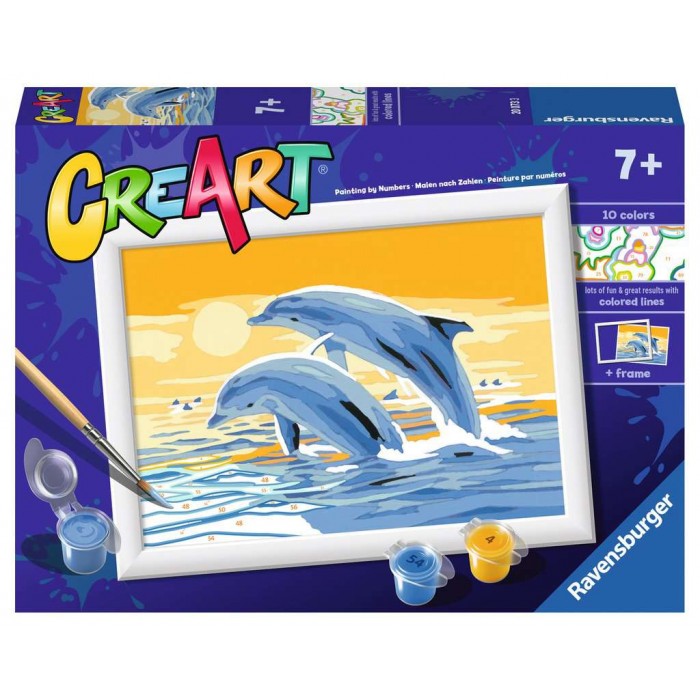Peinture à numéros CreArt pour enfant : Delightful Dolphins (13 x 18 cm)