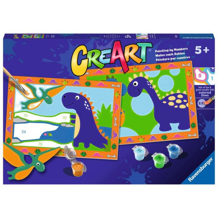 Peinture par numéros CreArt pour enfants : Land of the Dinosaurs - 2 tableaux (32 x 22 cm par tableau)