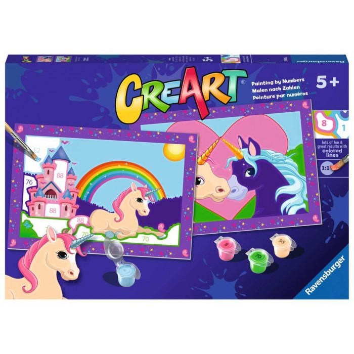 Peinture par numéros CreArt pour enfants : Magical Unicorns - 2 tableaux (32 x 22 cm par tableau)