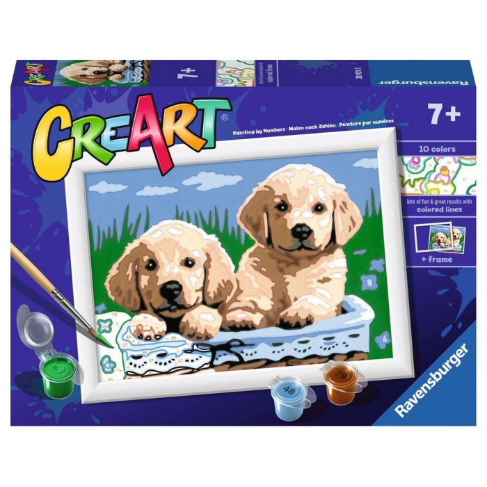 Peinture par numéros CreArt pour enfants : Cute Puppies (18 x 13 cm)
