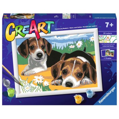 Peinture par numéros CreArt pour enfants : Jack Russel Puppies (24 x 18 cm)