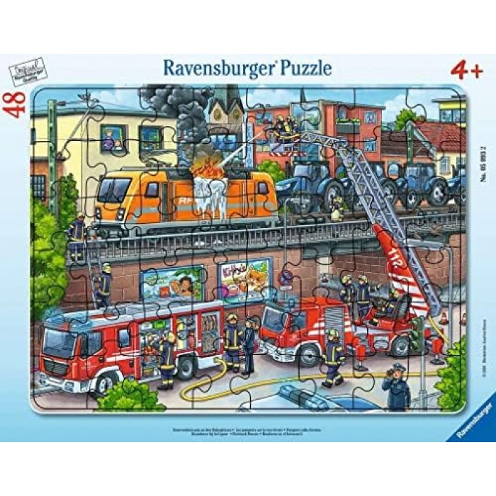 Casse-tête avec cadre : Les pompiers sur la voie ferrée - 48 pcs - Ravensburger