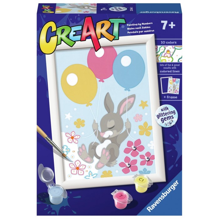 Peinture à numéros CreArt pour enfant : Flying Bunny (avec bijoux à coller) (18 x 13 cm)